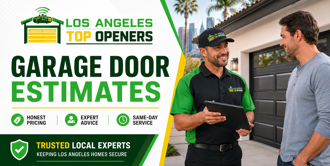 Los Angeles Top Openers technician giving a homeowner a garage door opener estimate on the driveway
